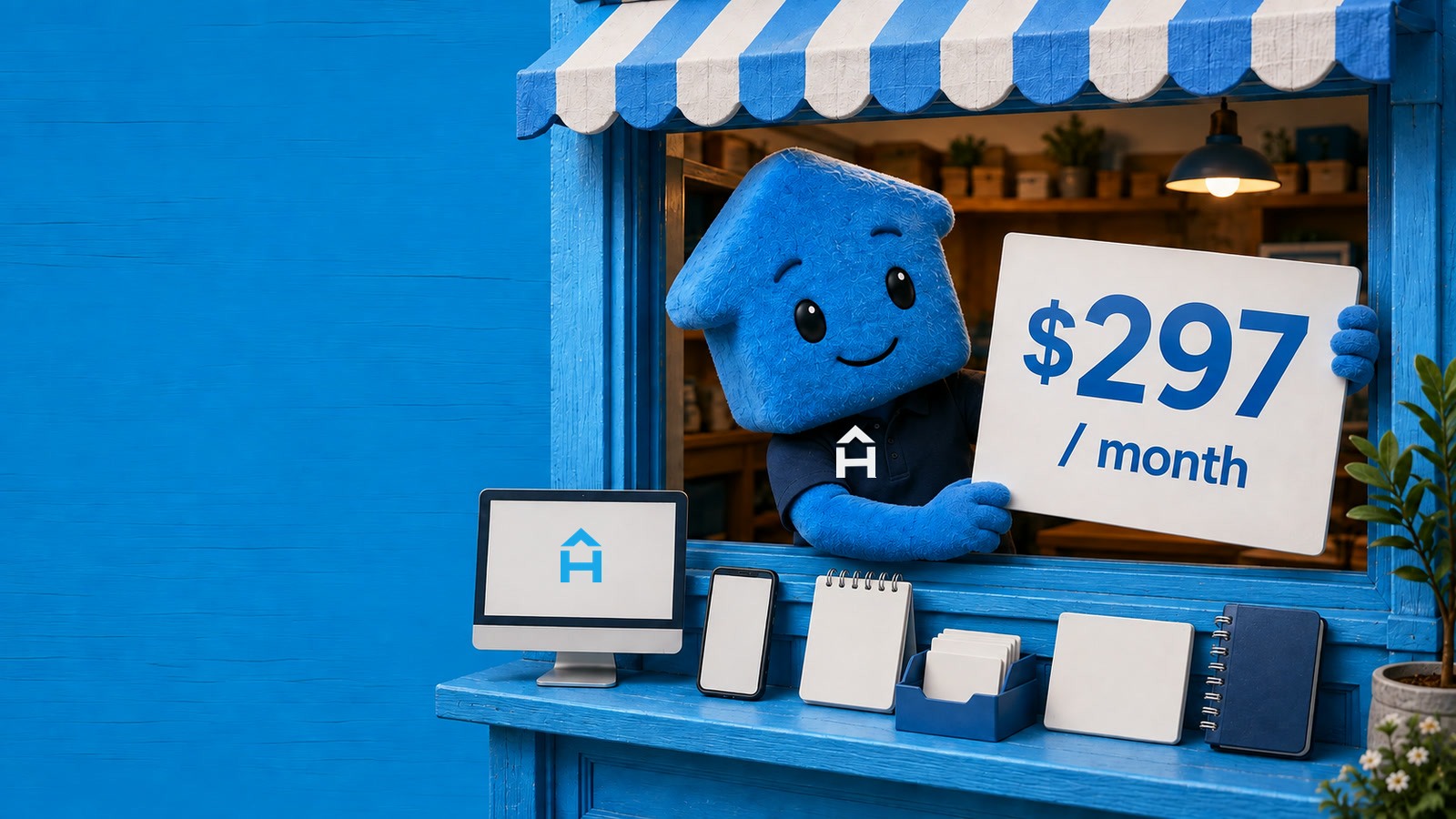 Stede outside the Heystede pricing shop holding the 297 dollar monthly plan